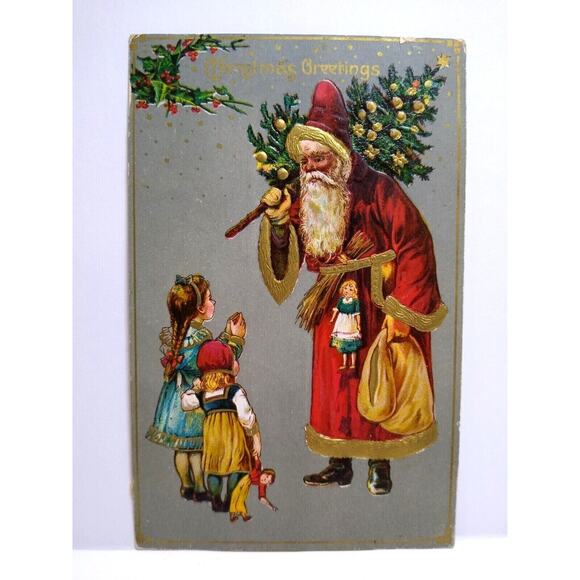 Santa Claus Christmas Postcard Saint Nick Old World Children Toy Doll Ser 5000 - Picture 2 of 3